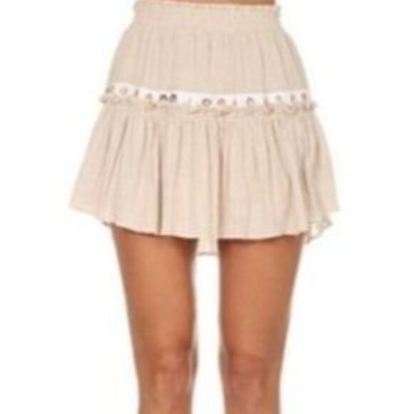 Misa Womens Mini Smocked Eyelet Skirt Med Cottagecore BohoChic Light Academia - Picture 1 of 12